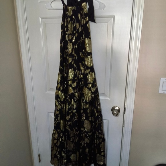 Milly Halter Maxi Dress Gold Floral Party Cocktail Evening Size‎ 4 - Picture 1 of 5